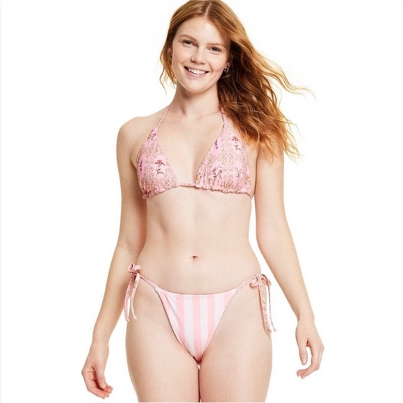 NWT Agua Bendita x Target Dainty Floral/Stripe Reversible Triangle Bikini Sz L - Picture 2 of 16